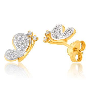 9ct Yellow Gold Zirconia Half Butterfly Studs