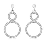 9ct White Gold Zirconia Double Circle Drop Earrings