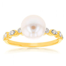 Load image into Gallery viewer, 9ct Yellow Gold Freshwater Pearl and Diamond Ring