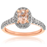 9ct Rose Gold Morganite and Diamond Oval Halo Ring