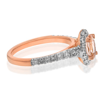 9ct Rose Gold Morganite and Diamond Oval Halo Ring