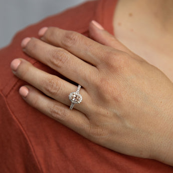 9ct Rose Gold Morganite and Diamond Oval Halo Ring