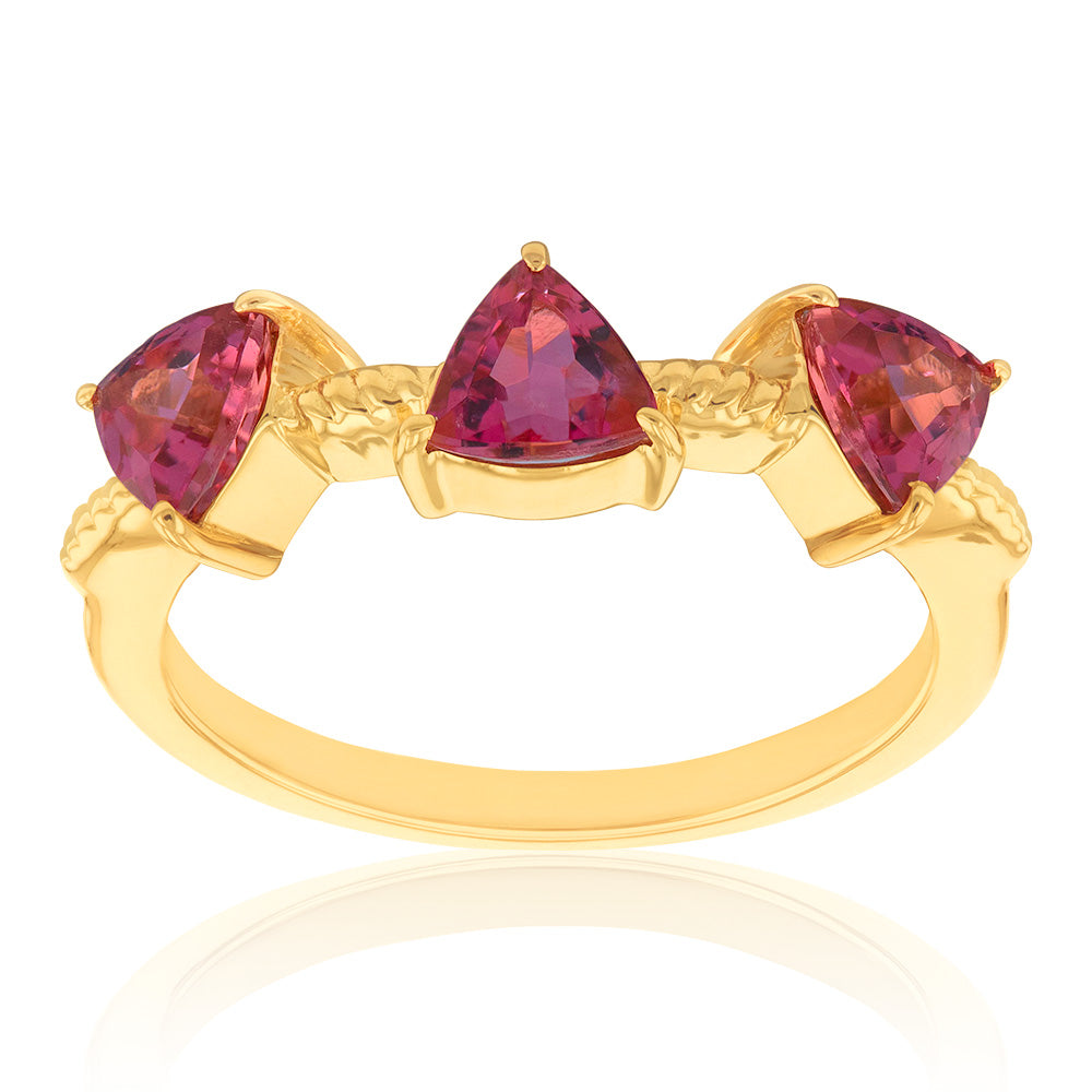 14ct Yellow Gold 1.44ct Pink Tourmaline Trillion Cut Ring