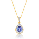 9ct Yellow Gold 0.75ct Tanzanite and 0.15 Carat Diamond Pear Pendant on 45cm Chain