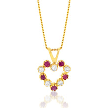 Load image into Gallery viewer, Red and White Zirconia Heart Pendant in 9ct Yellow Gold