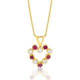 Red and White Zirconia Heart Pendant in 9ct Yellow Gold