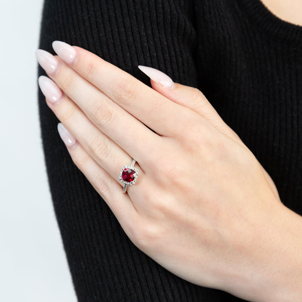 Created Ruby Ring with Diamonds in Sterling Silver