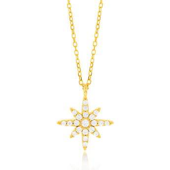 9ct Yellow Gold Cubic Zirconia Northstar Pendant On 45cm Chain