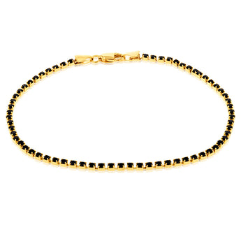 9ct Yellow Gold Brbtn Round Black Cubic Zirconia 19cm Bracelet