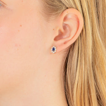 9ct Yellow Gold Blue And White Cubic Zirconia Oval Stud Earrings