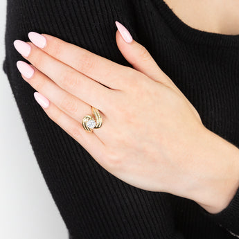 9ct Yellow Gold 2 Row Cubic Zirconia Twist Solitaire Ring
