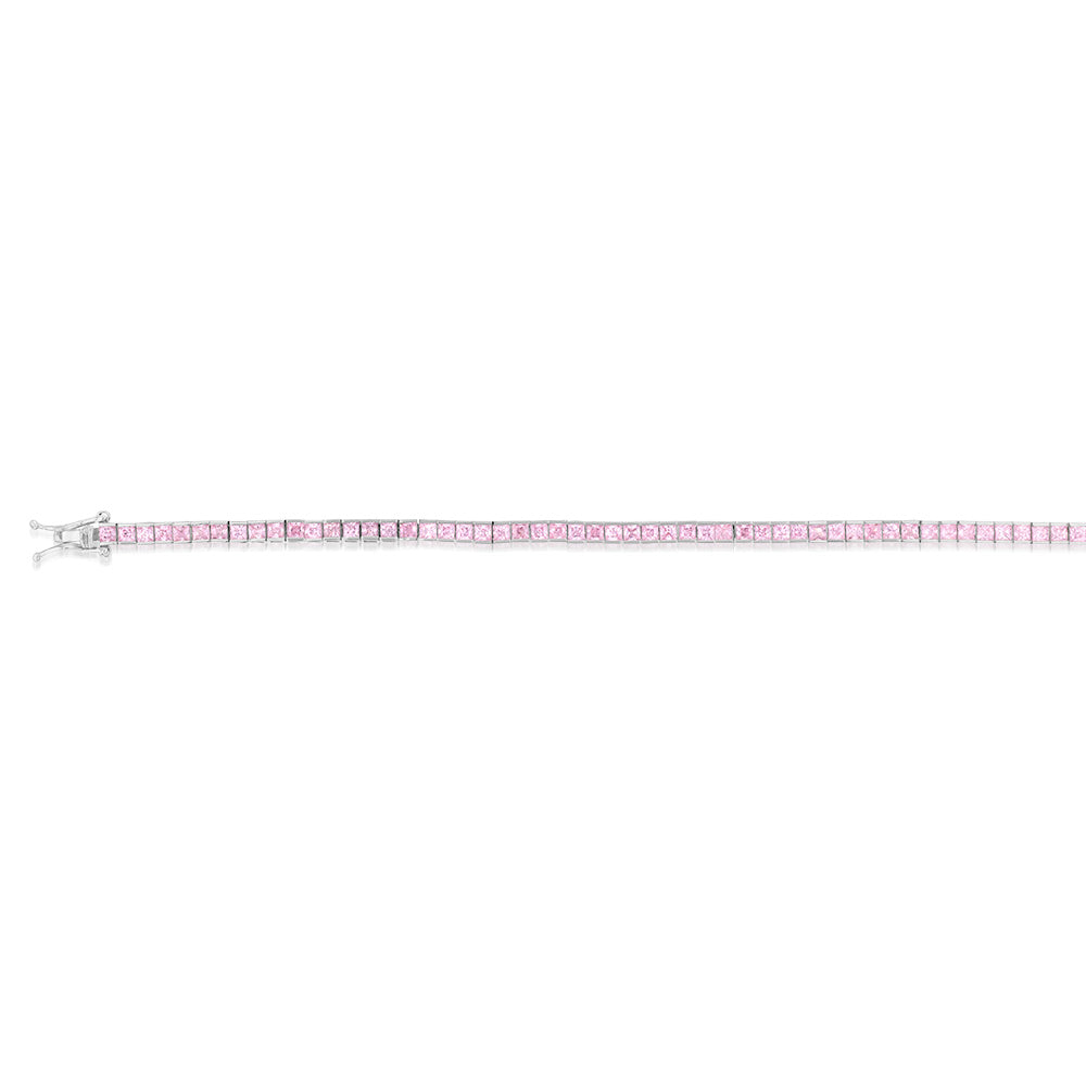 9ct White Gold 2mm Square Pink Cubic Zirconia 19cm Tennis Bracelet