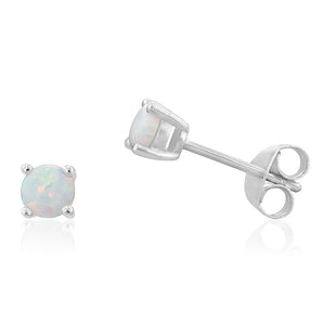 4mm Created White Opal Stud Earrings in Sterling Silver