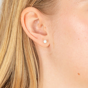 4mm Created White Opal Stud Earrings in Sterling Silver