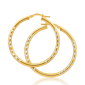 9ct Yellow Gold Silver Filled Dicut 30mm Hoop Earrings