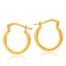 Load image into Gallery viewer, 9ct Yellow Gold Silver Filled Zag 10mm Hoop Earrings
