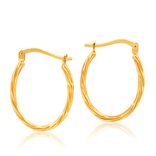 Load image into Gallery viewer, 9ct Yellow Gold Silver Filled Oval Twist Hoop Earrings