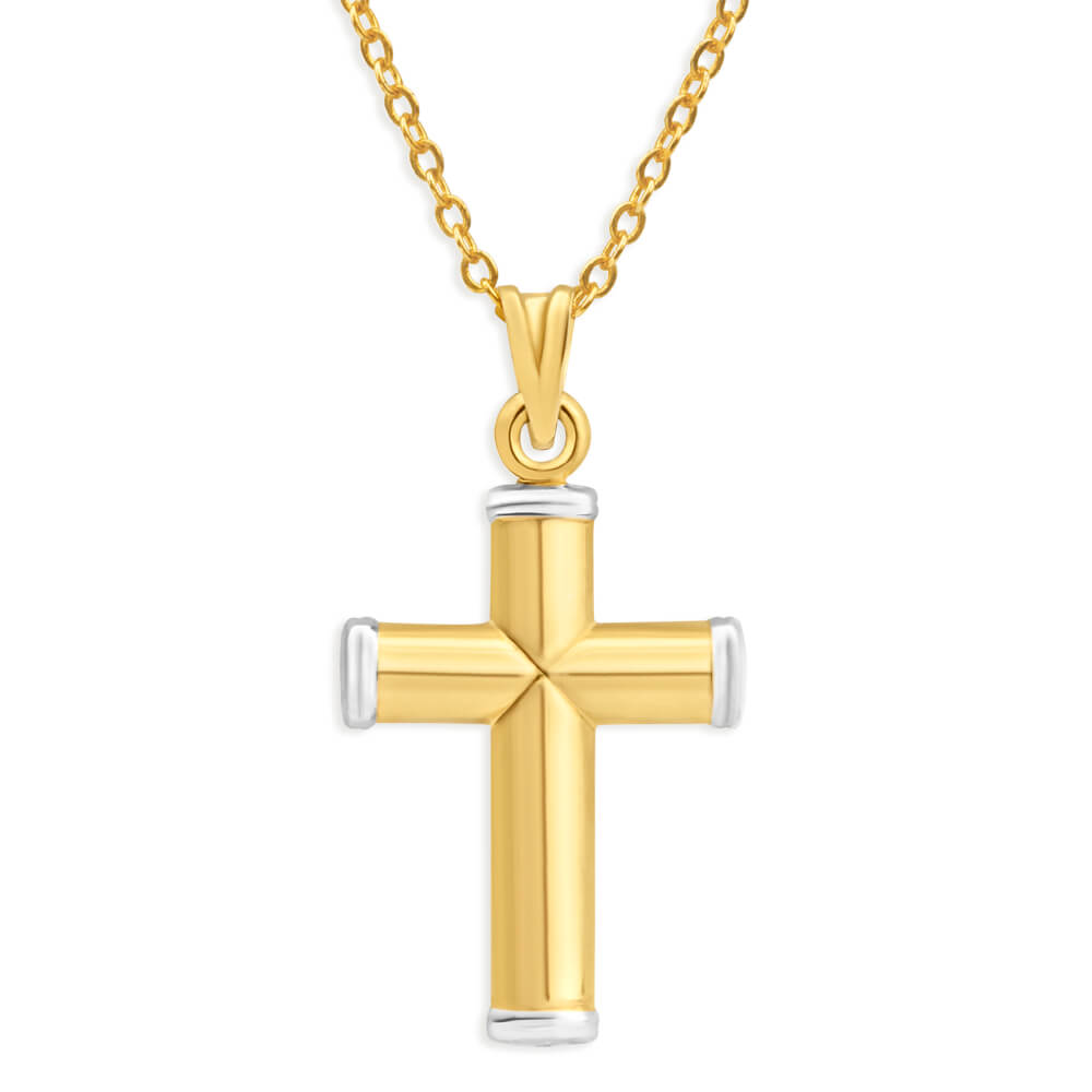 9ct Yellow Gold Silver Filled Plain Two Tone Cross Pendant