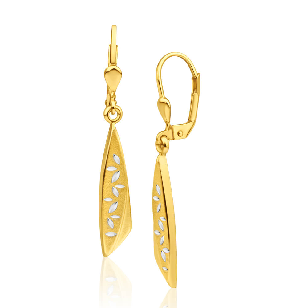 9ct Yellow Gold Silver Filled 25mm Drop Earrings with silver back