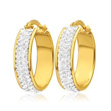 Load image into Gallery viewer, 9ct Yellow Gold Silver Filled Crystal Round Hoop Earrings in 15mm
