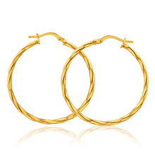 Load image into Gallery viewer, 9ct Yellow Gold Silver Filled Twist 30mm Hoop Earrings