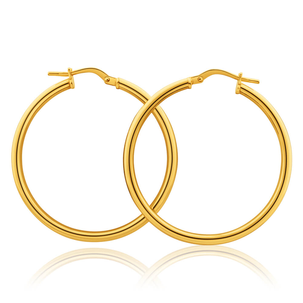 9ct Yellow Gold Silver Filled Gypsy 30mm Hoop Earrings