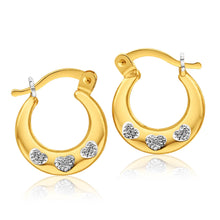Load image into Gallery viewer, 9ct Yellow Gold Silver Filled Hearts 14mm Hoop Earrings