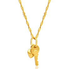 Load image into Gallery viewer, 9ct Yellow Gold Silver Filled Heart &amp; Key Pendant With 45cm Chain