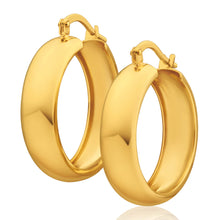 Load image into Gallery viewer, 9ct Yellow Gold Silver Filled Plain 6x20mm Hoop Earrings