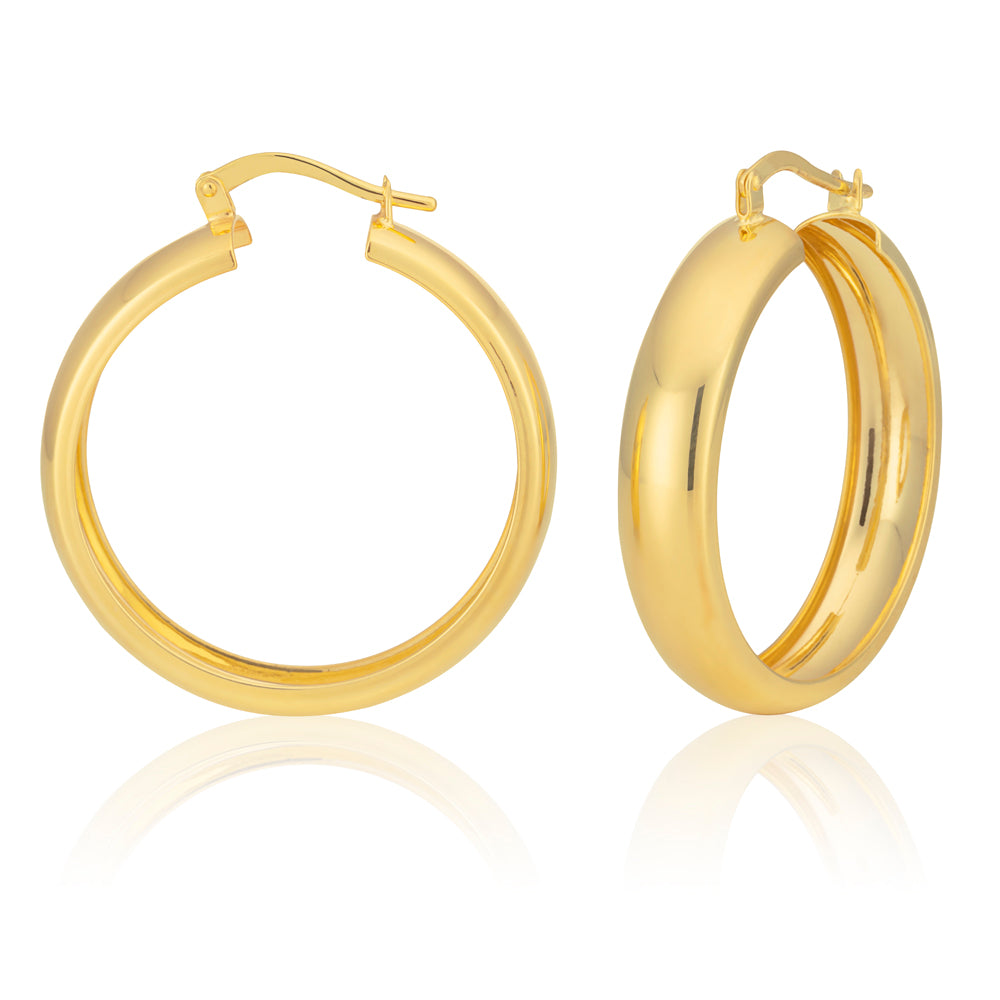 9ct Yellow Gold Silver Filled 6x25mm Hoop Earrings