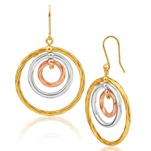 Load image into Gallery viewer, 9ct Yellow Gold Silver Filled Three Tone Three Circle Drop Earrings