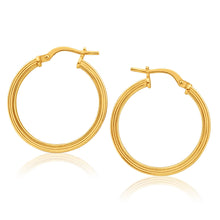 Load image into Gallery viewer, 9ct Yellow Gold Silver Filled Square Round 20mm Hoop Earrings