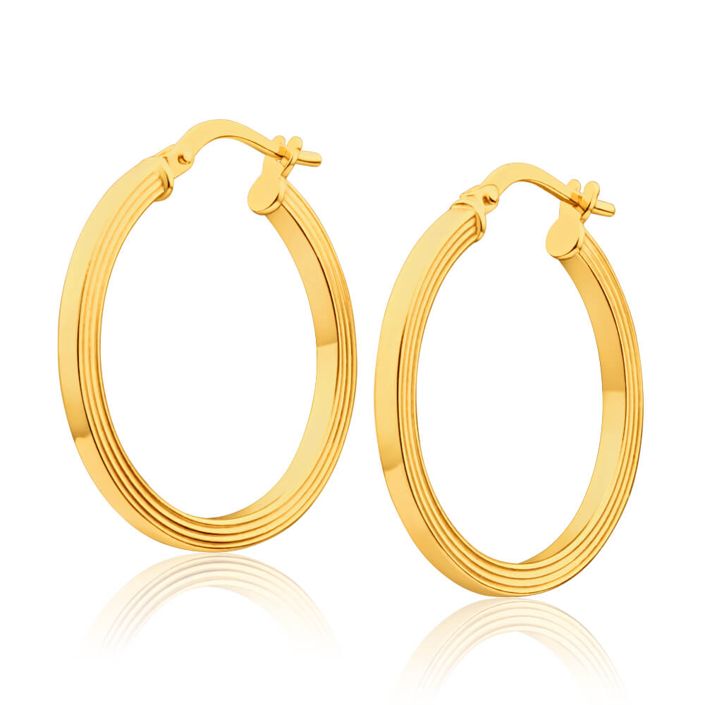 9ct Yellow Gold Silver Filled Square Round 20mm Hoop Earrings