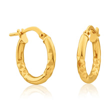 Load image into Gallery viewer, 9ct Yellow Gold Silver Filled diamond Cut 10mm Hoop Earrings