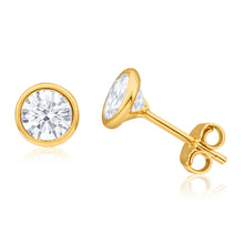 Load image into Gallery viewer, 9ct Yellow Gold Silver Filled Cubic Zirconia 6mm Round Stud Earrings