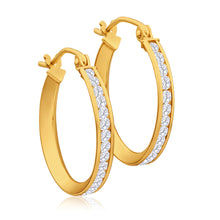 Load image into Gallery viewer, 9ct Yellow Gold Silver Filled Cubic Zirconia 18mm Hoop Earrings