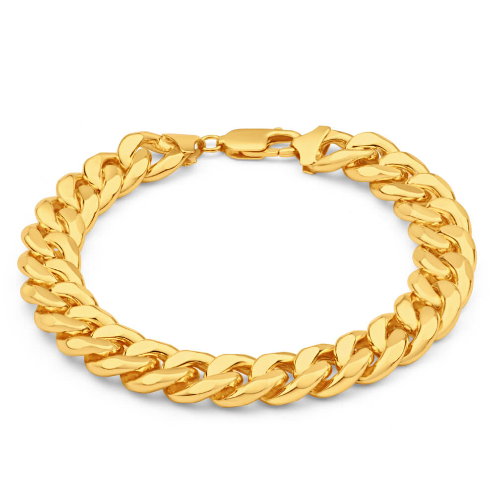 9ct Yellow Gold Silver Filled Concave 21cm Curb Bracelet