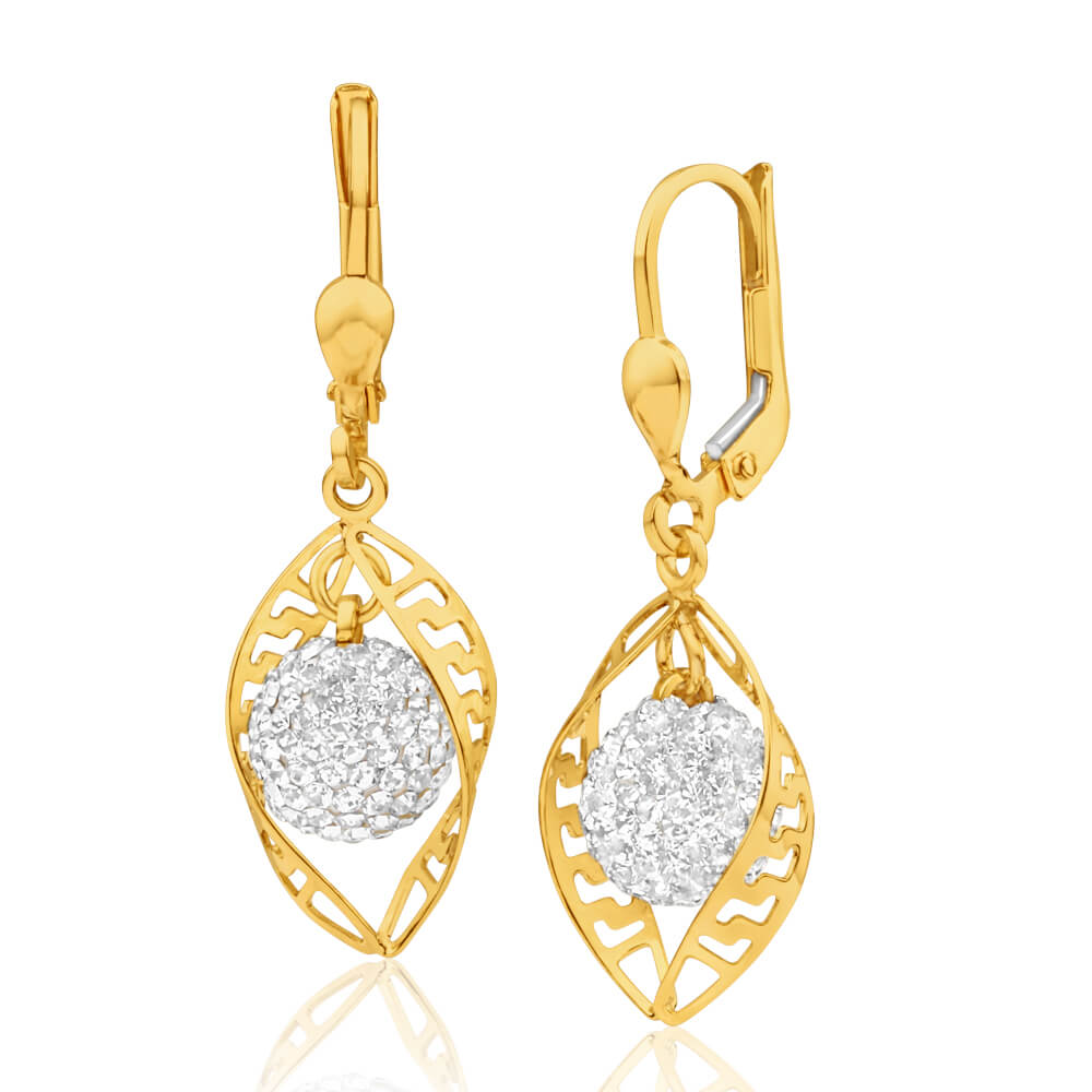 9ct Yellow Gold Silver Filled Crystal Open Oval Drop Earrings