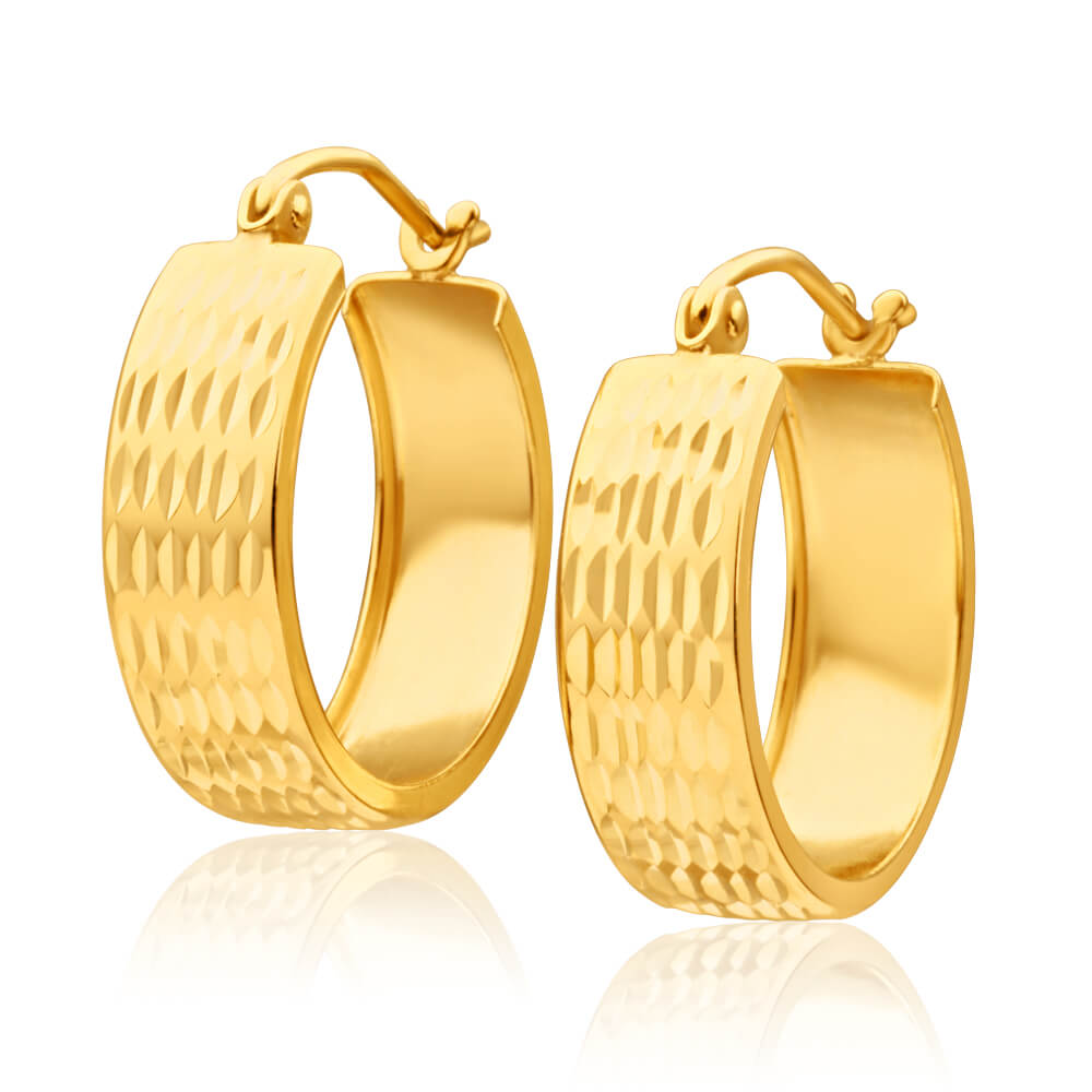 9ct Yellow Gold Silver Filled Groove Hoop Earrings