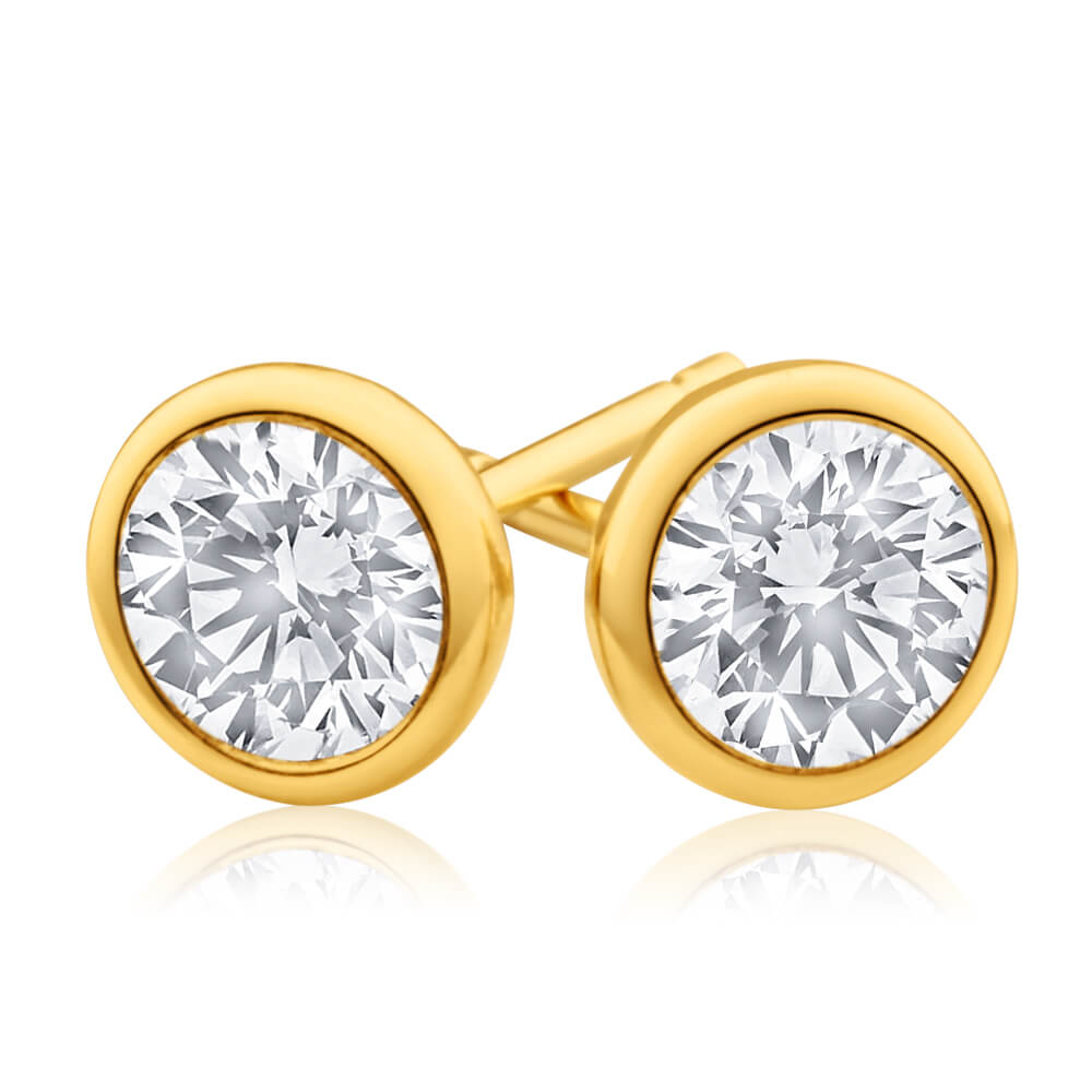 9ct Yellow Gold Silver Filled Cubic Zirconia Simple Round Stud Earrings