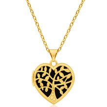 Load image into Gallery viewer, 9ct Yellow Gold Silver Filled Heart Shaped filigree Tree of Life 18mm Locket Pendant