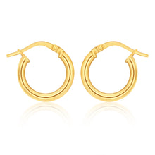 Load image into Gallery viewer, 9ct Yellow Gold Silver Filled plain 10mm Hoop Earrings
