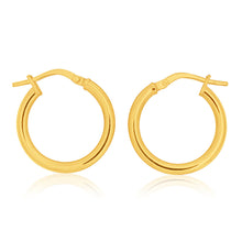 Load image into Gallery viewer, 9ct Yellow Gold Silver Filled plain 15mm Hoop Earrings