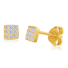 Load image into Gallery viewer, 9ct Yellow Gold Silver Filled Cubic Zirconia Square Shape Stud Earrings