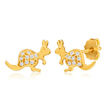 Load image into Gallery viewer, 9ct Yellow Gold Silver Filled Cubic Zirconia Kangaroo Shape Stud Earrings