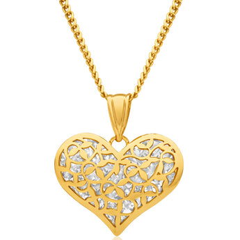 9ct Yellow Gold Silver Filled Diamond Cut Heart Pendant