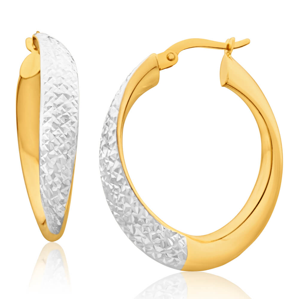 9ct Yellow Gold Silver Filled Diamond Cut Twist Hoop Earrings