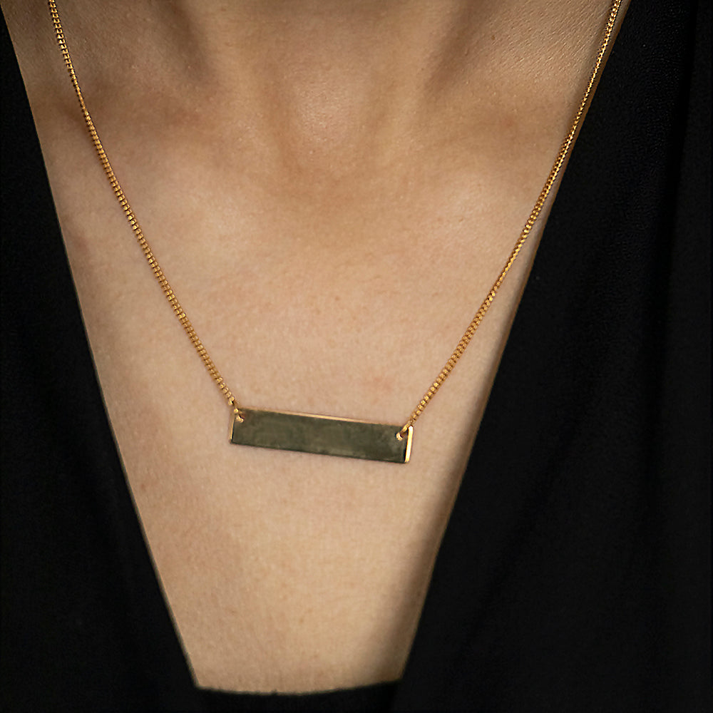 9ct Yellow Gold Silver Filled Bar Pendant With 45cm Chain