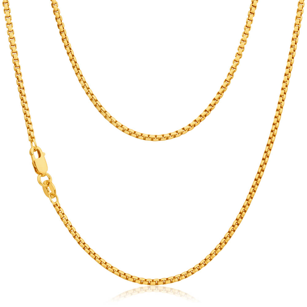 9ct Yellow Gold Silver Filled Box link 40gauge 45cm chain