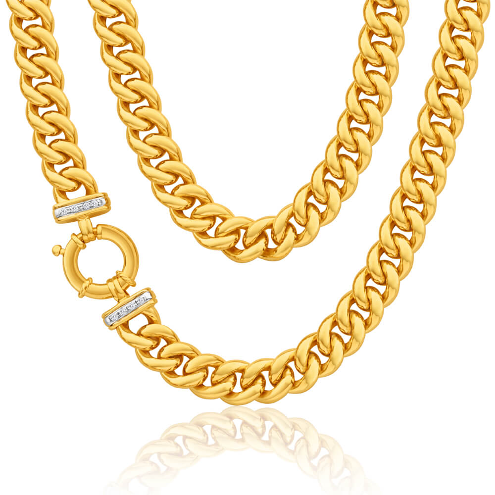 9ct Yellow Gold Silver Filled Cubic Zirconia 50cm  Curb Chain